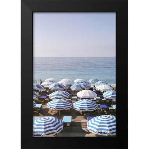 French Riviera Sea Stripes Black Modern Wood Framed Art Print by Okula, Carina