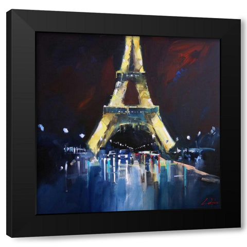Eiffel Rain Black Modern Wood Framed Art Print by Penny, Craig Trewin