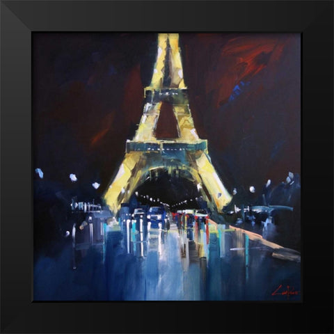 Eiffel Rain Black Modern Wood Framed Art Print by Penny, Craig Trewin