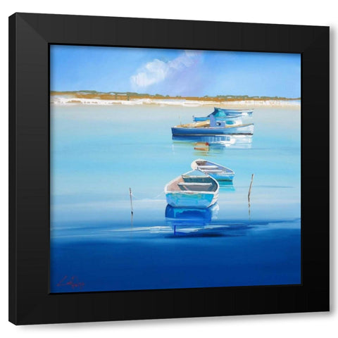 River Moorings Black Modern Wood Framed Art Print by Penny, Craig Trewin