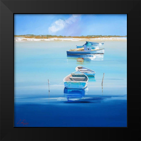 River Moorings Black Modern Wood Framed Art Print by Penny, Craig Trewin