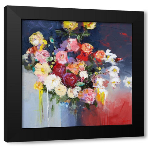 White Flowers Black Modern Wood Framed Art Print with Double Matting by Penny, Craig Trewin