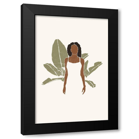 Boho Bird of Paradise Leaves II Black Modern Wood Framed Art Print by Pont, Yuyu