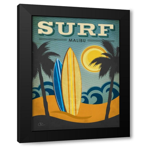 Surf Malibu Black Modern Wood Framed Art Print with Double Matting by Pulve, Renee