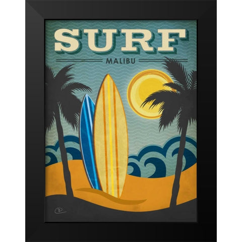 Surf Malibu Black Modern Wood Framed Art Print by Pulve, Renee