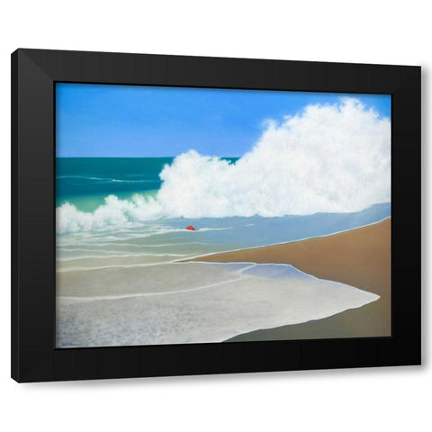 Red Pail in the Sand Black Modern Wood Framed Art Print by Pettigrew, Martha