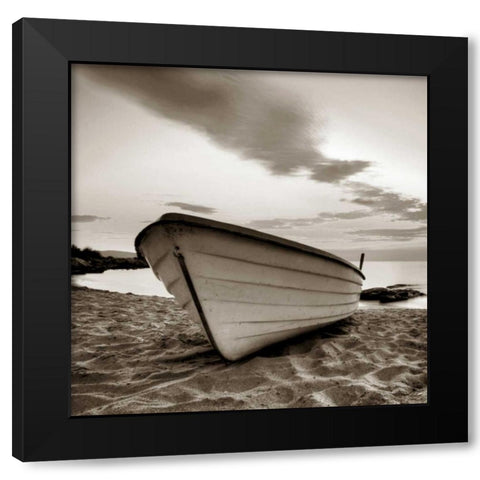 Boat on the Beach Black Modern Wood Framed Art Print by PhotoINC Studio