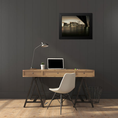 Brooklyn Bridge Black Modern Wood Framed Art Print by PhotoINC Studio