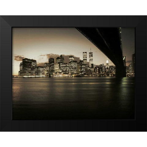 Brooklyn Bridge Black Modern Wood Framed Art Print by PhotoINC Studio