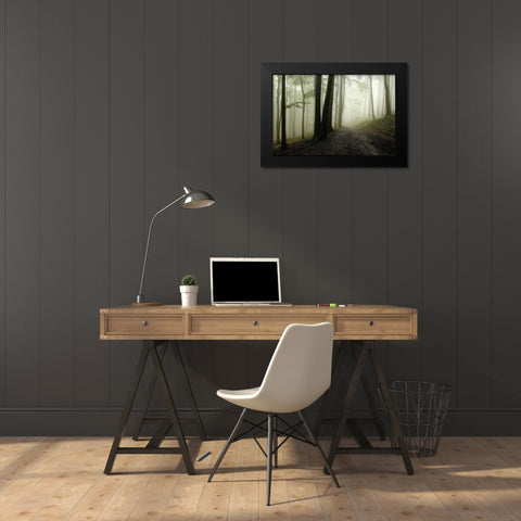 Green Woods 1 Black Modern Wood Framed Art Print by PhotoINC Studio