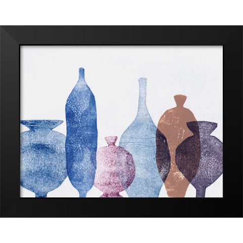 Vases 1 Blue Black Modern Wood Framed Art Print by Folcarelli, Pernille