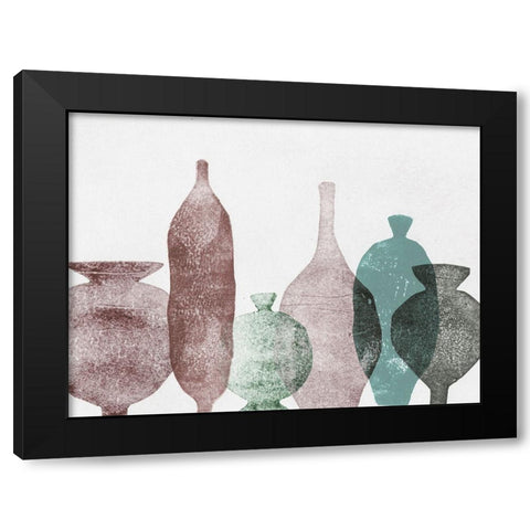 Vases 1 Teal Black Modern Wood Framed Art Print by Folcarelli, Pernille