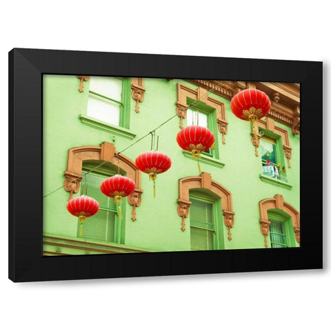 Lanterns In The Wind Black Modern Wood Framed Art Print by Quintero, Sonja