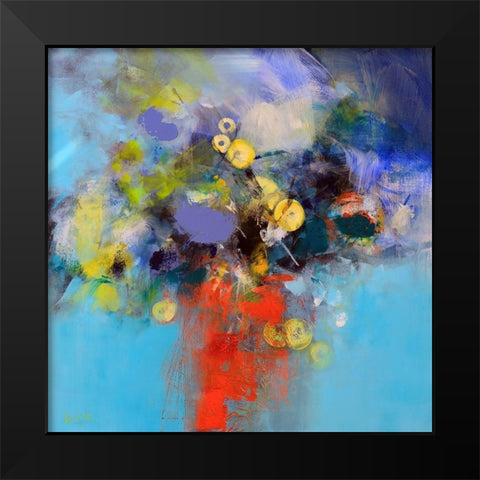 Blue and Yellow Flowers Black Modern Wood Framed Art Print by Quinzin, Marianne