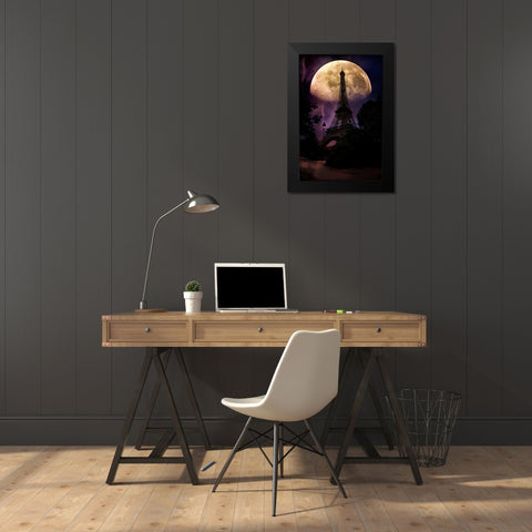 Moonlight in Paris Black Modern Wood Framed Art Print by Rivera, John