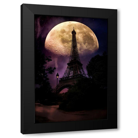 Moonlight in Paris Black Modern Wood Framed Art Print by Rivera, John