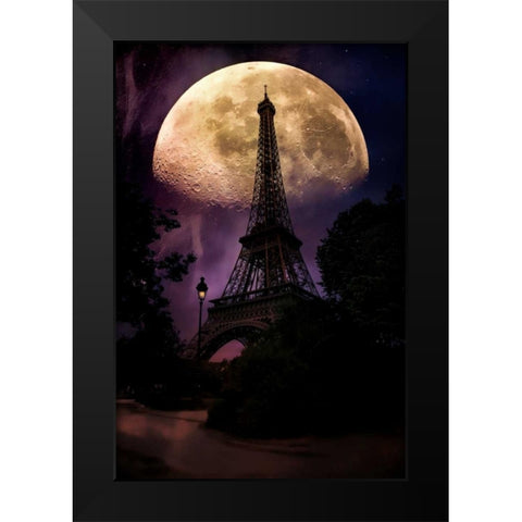 Moonlight in Paris Black Modern Wood Framed Art Print by Rivera, John