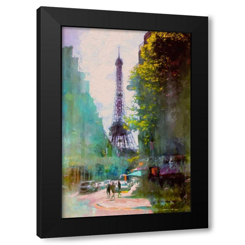 Paris Street Black Modern Wood Framed Art Print by Rivera, John