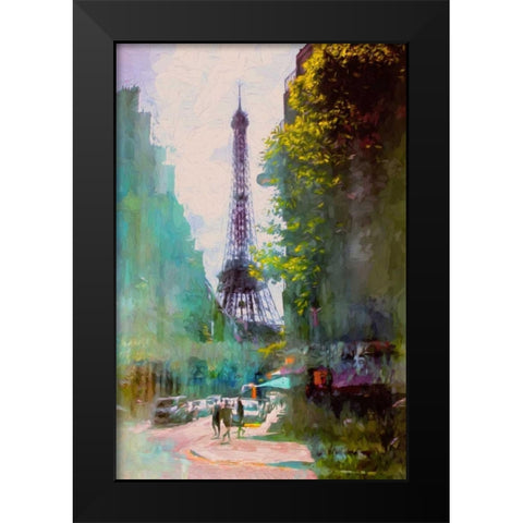 Paris Street Black Modern Wood Framed Art Print by Rivera, John