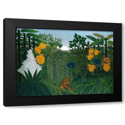 The Repast of the Lion Black Modern Wood Framed Art Print with Double Matting by Rousseau, Henri
