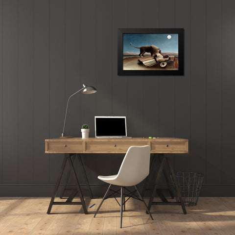The Sleeping Gypsy, 1897 Black Modern Wood Framed Art Print by Rousseau, Henri
