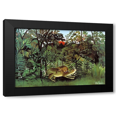 The Hungry Lion Black Modern Wood Framed Art Print by Rousseau, Henri