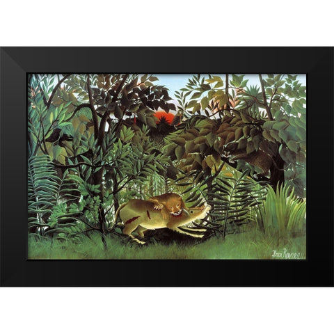 The Hungry Lion Black Modern Wood Framed Art Print by Rousseau, Henri