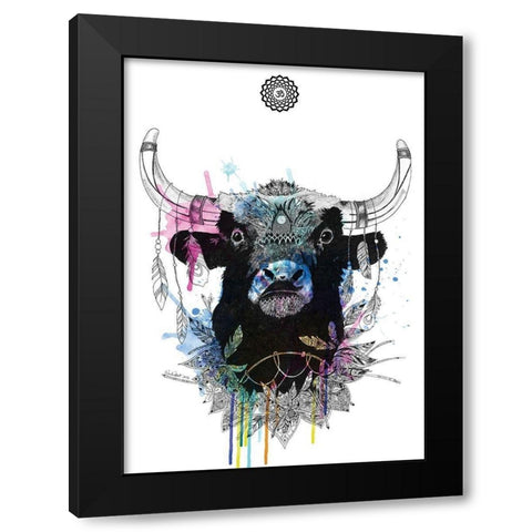Bull Black Modern Wood Framed Art Print by Roberts, Karin