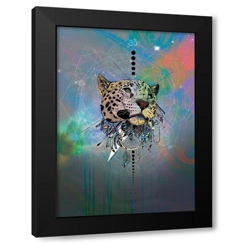 Cosmic Leopard Black Modern Wood Framed Art Print with Double Matting by Roberts, Karin