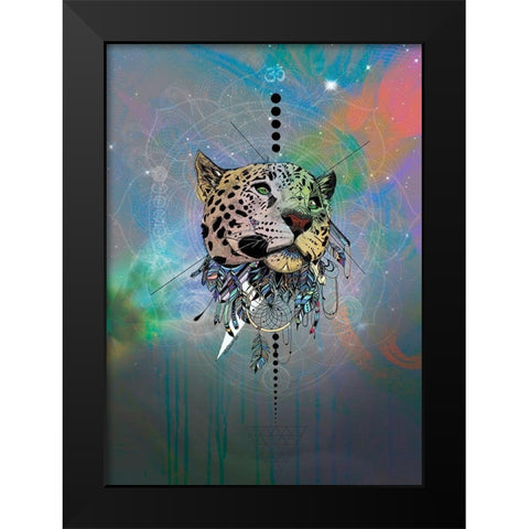 Cosmic Leopard Black Modern Wood Framed Art Print by Roberts, Karin