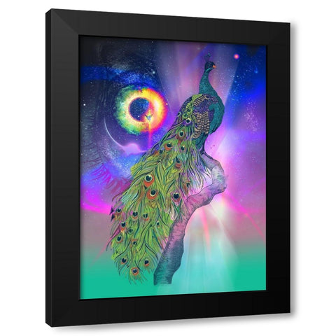 Cosmic Peacock Black Modern Wood Framed Art Print by Roberts, Karin