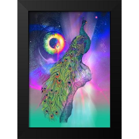 Cosmic Peacock Black Modern Wood Framed Art Print by Roberts, Karin