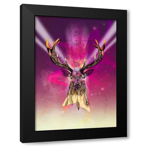 Cosmic Stag Black Modern Wood Framed Art Print with Double Matting by Roberts, Karin
