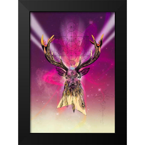 Cosmic Stag Black Modern Wood Framed Art Print by Roberts, Karin