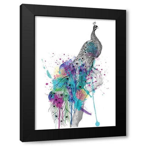 Peacock Black Modern Wood Framed Art Print by Roberts, Karin