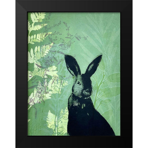 Cheeky Rabbit Black Modern Wood Framed Art Print by Rice, Trudy