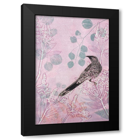 Dusk Wattlebird in Pink Black Modern Wood Framed Art Print with Double Matting by Rice, Trudy
