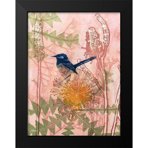 Little Blue Wren Black Modern Wood Framed Art Print by Rice, Trudy