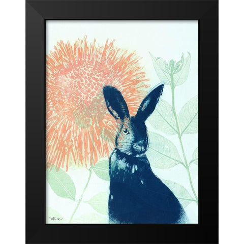 Pink Waratah and Blue Rabbit Black Modern Wood Framed Art Print by Rice, Trudy