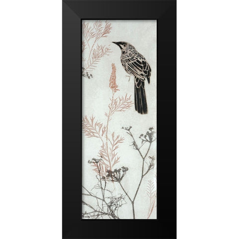 Wattlebird Hovering In My Garden Black Modern Wood Framed Art Print by Rice, Trudy