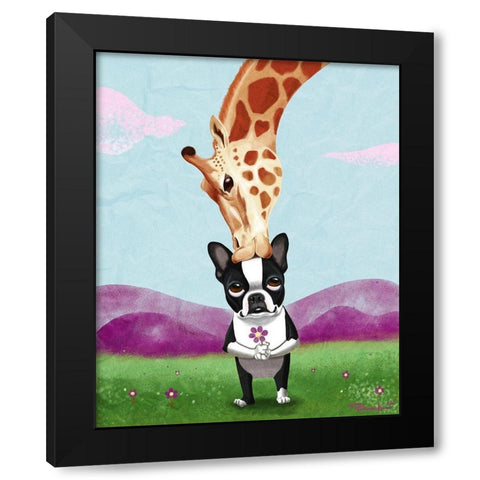 Giraffe Kisses Black Modern Wood Framed Art Print by Rubenacker, Brian