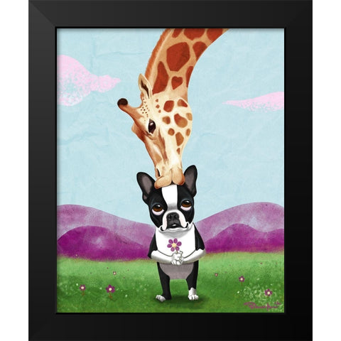 Giraffe Kisses Black Modern Wood Framed Art Print by Rubenacker, Brian