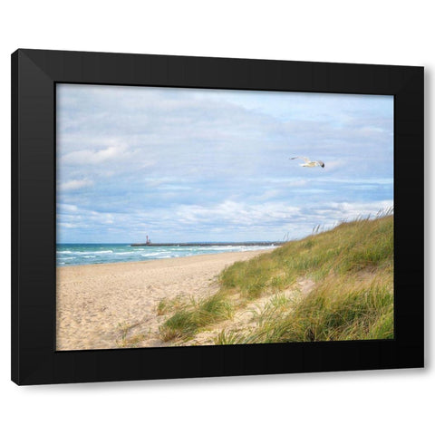 Beach And Jetty Black Modern Wood Framed Art Print with Double Matting by Ryan, Brooke T.