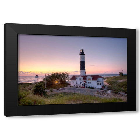 Big Sable Point Lighthouse At Sunset Black Modern Wood Framed Art Print with Double Matting by Romanowicz, Adam