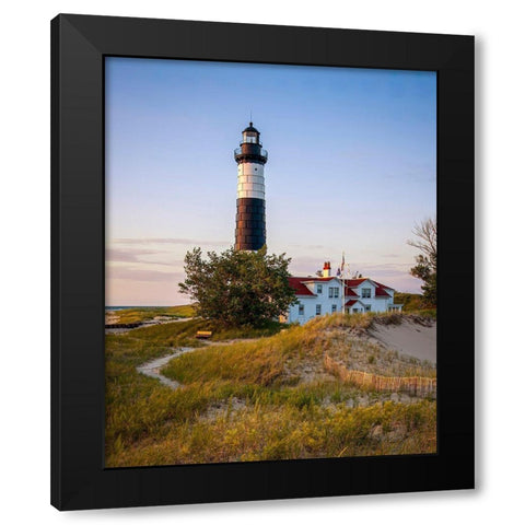Historic Big Sable Point Light Black Modern Wood Framed Art Print with Double Matting by Romanowicz, Adam