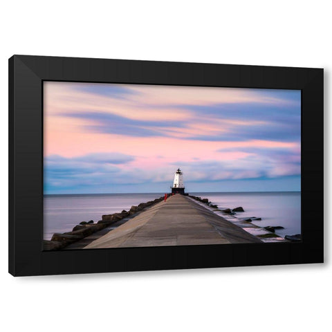 Ludington North Breakwater Light Sunrise Black Modern Wood Framed Art Print by Romanowicz, Adam