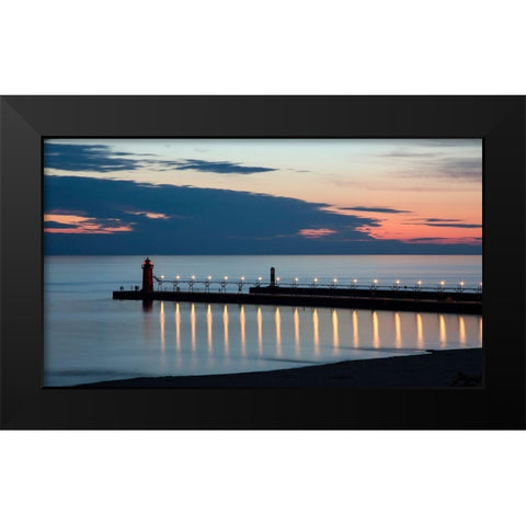 South Haven Michigan Lighthouse Black Modern Wood Framed Art Print by Romanowicz, Adam