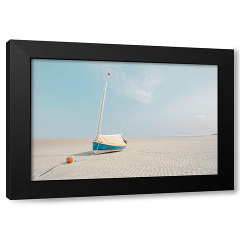 Sailboat in Teal and Coral Black Modern Wood Framed Art Print with Double Matting by Ryan, Brooke T.