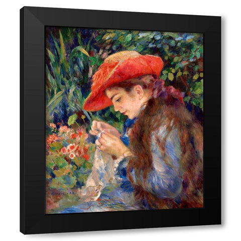 Marie-ThÃ©rÃ¨se Durand-Ruel Sewing-1882 Black Modern Wood Framed Art Print by Renoir, Pierre-Auguste