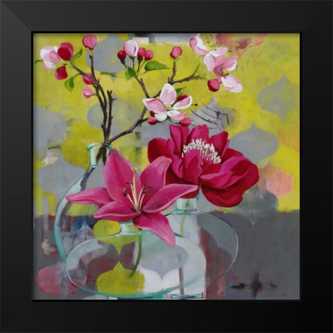 Apple Blossom Trio Black Modern Wood Framed Art Print by Rasmusson, Jennifer